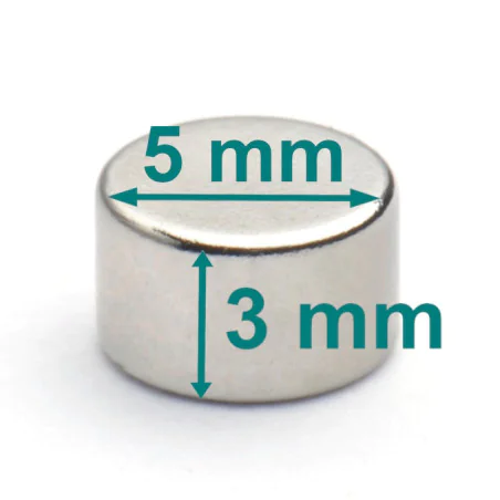 Magnes — średnica ⌀5 mm, grubość 3 mm — neodymowy (N38)