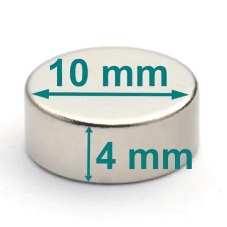 Magnes — średnica ⌀10 mm, grubość 4 mm — neodymowy (N38)
