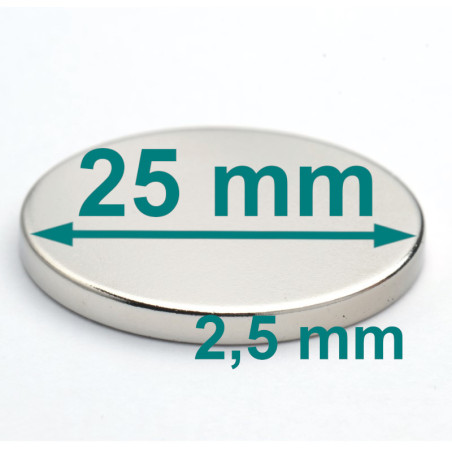 Magnes — średnica ⌀25 mm, grubość 2,5 mm — neodymowy (N38)