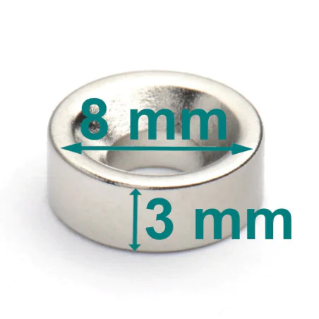 Magnes pod wkręt — średnica ⌀8 mm, ⌀6/⌀3,5 mm, 3 mm — neodymowy (N35)