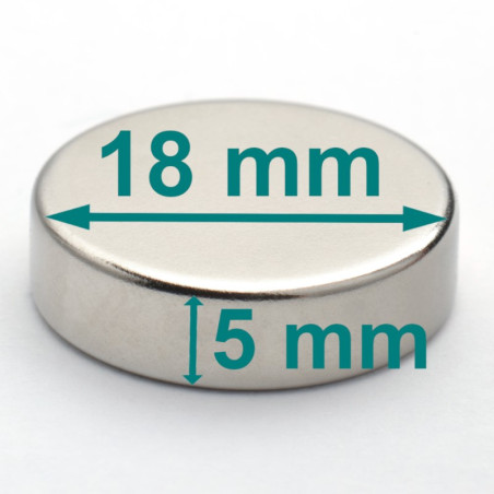 Magnes — średnica ⌀18 mm, grubość 5 mm — neodymowy (N38)