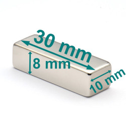 Magnes — długość 30 mm, szerokość 10 mm, wysokość 8 mm — neodymowy (N40H)