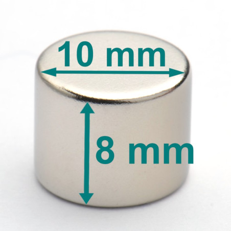Magnes neodymowy okrągły— średnica ⌀10 mm, wys. 8 mm — N42