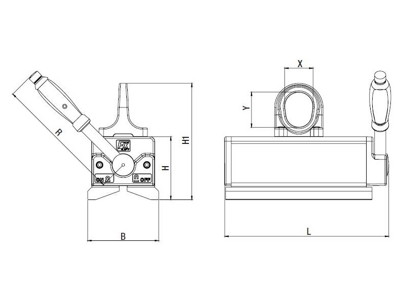 Chwytak podnośnik uchwyt magnetyczny do rur i prętów seria FX-R750 magnes 750 kg z rozłączanym polem magnetycznym