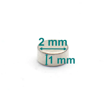 Magnes — średnica ⌀2 mm, grubość 1 mm — neodymowy (N38)