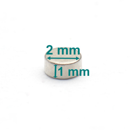 Magnes — średnica ⌀2 mm, grubość 1 mm — neodymowy (N38)
