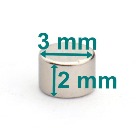 Mini magnes — średnica ⌀3 mm, grubość 2 mm — neodymowy (N38)