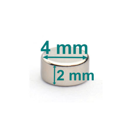 Magnes — średnica ⌀4 mm, grubość 2 mm — neodymowy (N38)