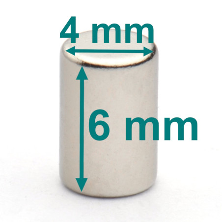 Magnes — średnica ⌀4 mm, wysokość 6 mm — neodymowy (N35)