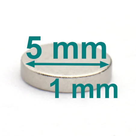 Magnes mały — średnica ⌀5 mm, grubość 1 mm — neodymowy (N38)