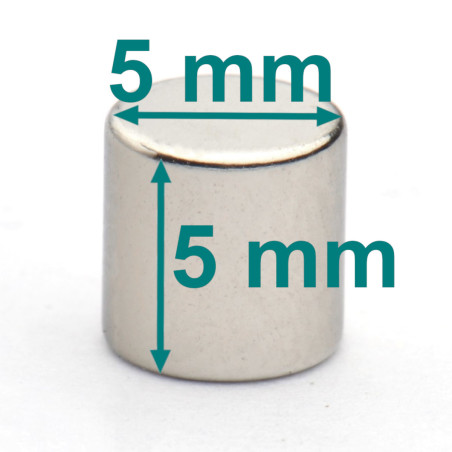 Magnesik neodymowy — średnica ⌀5 mm, wys. 5 mm — N38