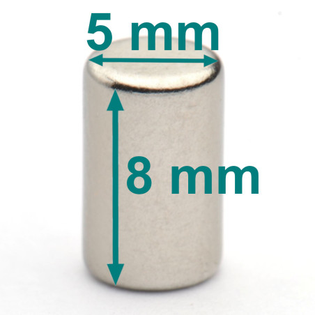 Magnes — średnica ⌀5 mm, grubość 8 mm — neodymowy (N38)