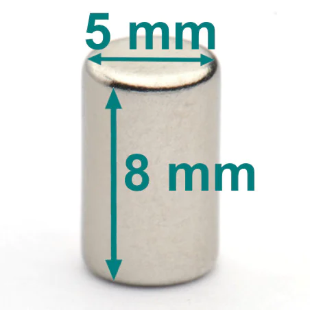 Magnes — średnica ⌀5 mm, grubość 8 mm — neodymowy (N38)