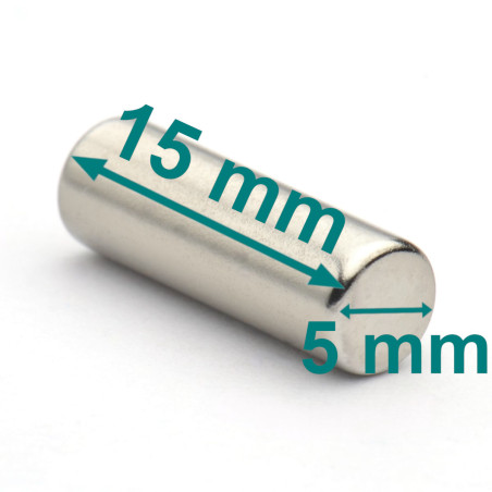 Magnes — średnica ⌀5 mm, wysokość 15 mm — neodymowy (N35)