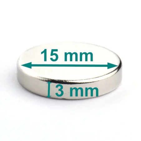 Magnes — średnica ⌀15 mm, grubość 3 mm — neodymowy (N38)