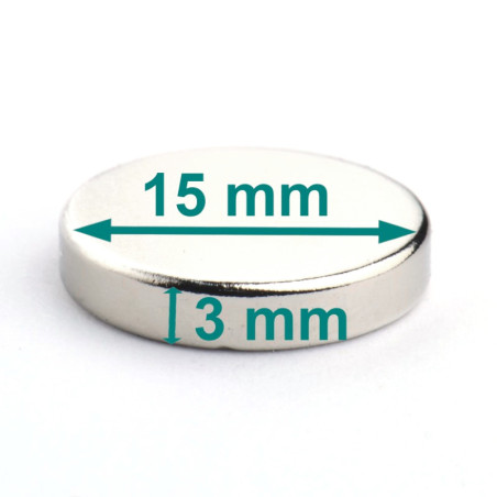 Magnes — średnica ⌀15 mm, grubość 3 mm — neodymowy (N38)