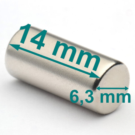 Magnes — średnica ⌀6,3 mm, wysokość 14 mm — neodymowy (N38)