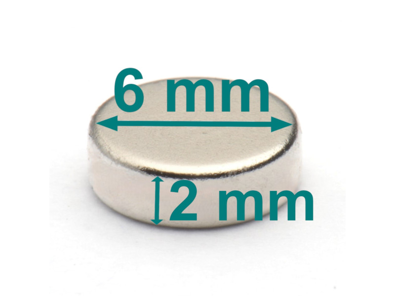 Magnes — średnica ⌀6 mm, grubość 2 mm — neodymowy (N35)