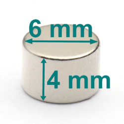 Magnes — średnica ⌀6 mm, grubość 4 mm — neodymowy (N38)