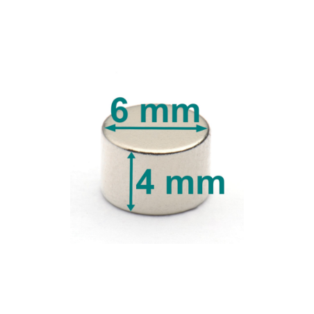 Magnes — średnica ⌀6 mm, grubość 4 mm — neodymowy (N38)