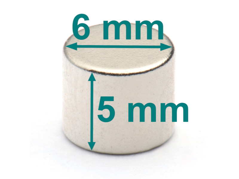 Magnes — średnica ⌀6 mm, grubość 5 mm — neodymowy (N38)