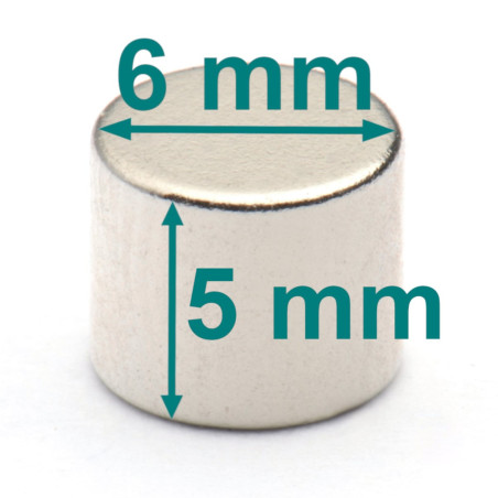 Magnes — średnica ⌀6 mm, grubość 5 mm — neodymowy (N38)