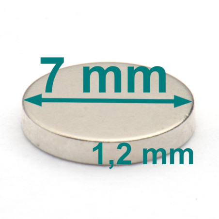 Magnes — średnica ⌀7 mm, grubość 1,2 mm — neodymowy (N38)