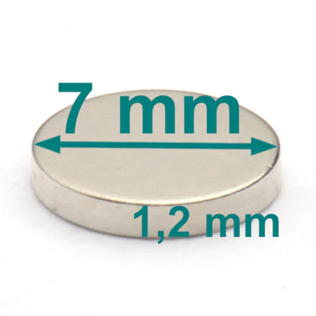Magnes — średnica ⌀7 mm, grubość 1,2 mm — neodymowy (N38)