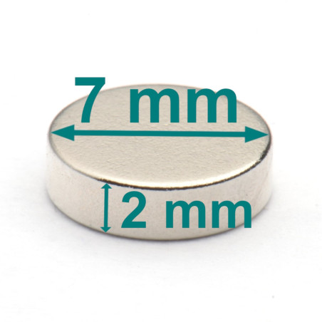 Magnes trwały — średnica ⌀7 mm, grubość 2 mm — neodymowy (N38)