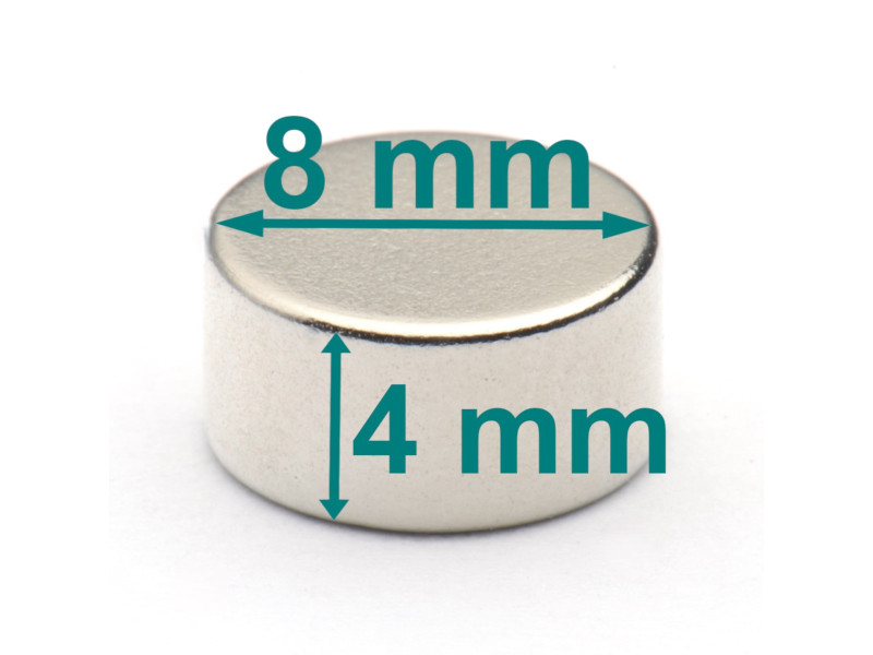 Magnes — średnica ⌀8 mm, grubość 4 mm — neodymowy (N38)