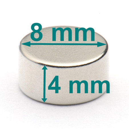 Magnes — średnica ⌀8 mm, grubość 4 mm — neodymowy (N38)