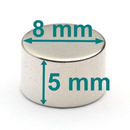 Magnes neodym — średnica ⌀8 mm, wys. 5 mm — neodymowy (N38)