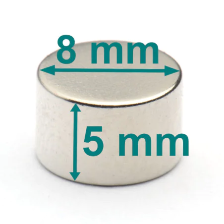 Magnes neodym — średnica ⌀8 mm, wys. 5 mm — neodymowy (N38)