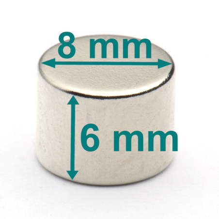Magnes — średnica ⌀8 mm, grubość 6 mm — neodymowy (N38)