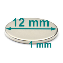 Magnes okrągły płaski— średnica ⌀12 mm, wys. 1 mm — neodymowy (N38)