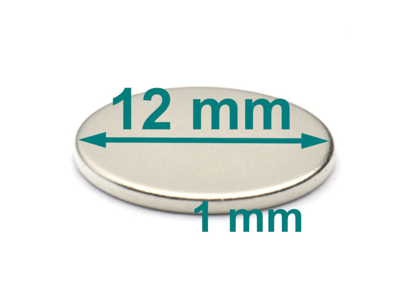 Magnes okrągły płaski— średnica ⌀12 mm, wys. 1 mm — neodymowy (N38)