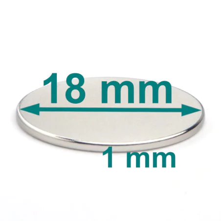 Magnes neodymowy cienki — średnica ⌀18 mm, wys. 1 mm — N38