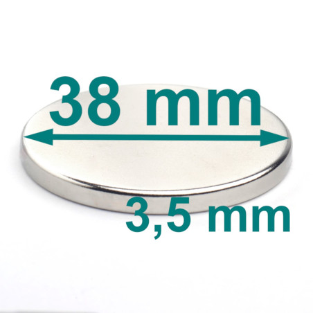 Bardzo silny magnes — średnica ⌀38 mm, wys. 3,5 mm — N38