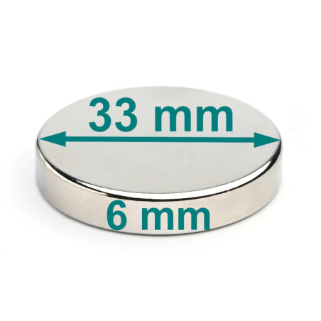 Magnes — średnica ⌀33 mm, grubość 6 mm — neodymowy (N38)