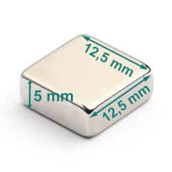 Magnes — długość 12,5 mm, szerokość 12,5 mm, wysokość 5 mm — neodymowy (N38)