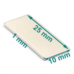 Magnes neodym 25x10x1 mm (N38)