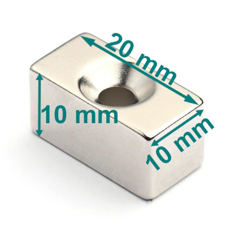 Magnes płytkowy, pod wkręt — wymiary 20x10x10 mm — neodymowy (N38)