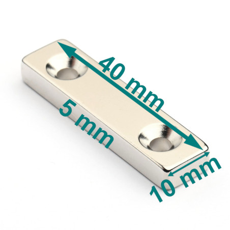 Magnes płytkowy, pod wkręt — wymiary 40x10x5 mm — neodymowy (N38)