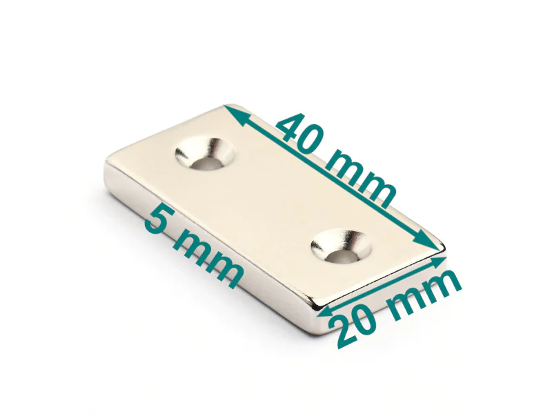 Magnes płytkowy, pod wkręt — 40x20x5 mm — neodymowy (N38) Magnes płytkowy, pod wkręt — 40x20x5 mm — neodymowy (N38)
