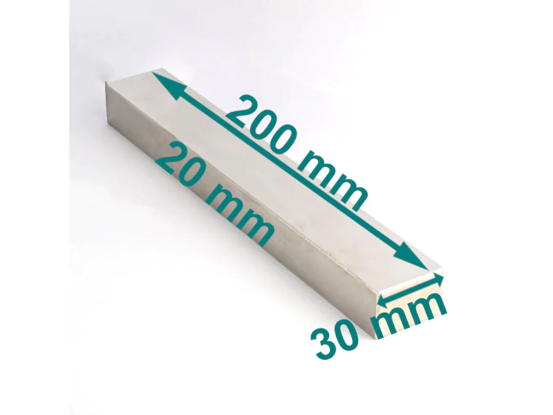 Najsilniejszy magnes — dł. 200 mm, szer. 30 mm, wys. 20 mm — neodymowy (N38) Najsilniejszy magnes — dł. 200 mm, szer. 30 mm, wys. 20 mm — neodymowy (N38)