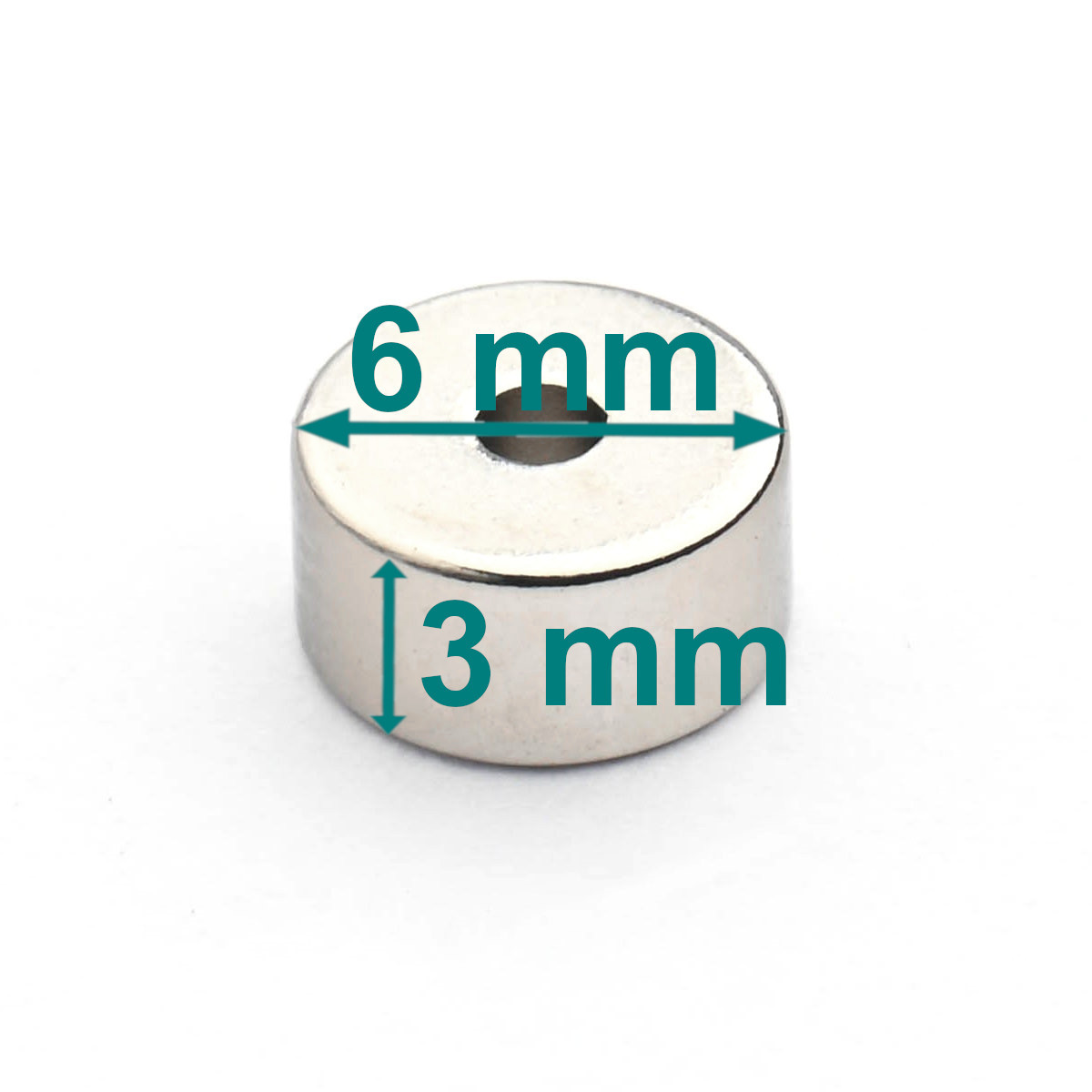 Magnes okrągły z otworem — ⌀6 mm, otwór ⌀1,5 mm, wys. 3 mm