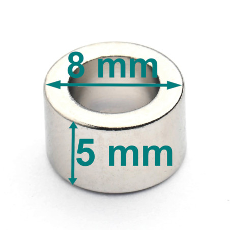 Magnes neo — średnica ⌀8 mm, otwór ⌀5 mm, wys. 5 mm — N38