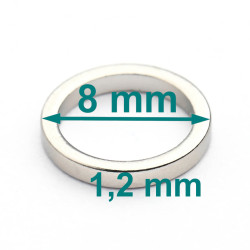 Magnes neodymowy — średnica ⌀8 mm, otwór ⌀6,3 mm, grubość 1,2 mm — N35