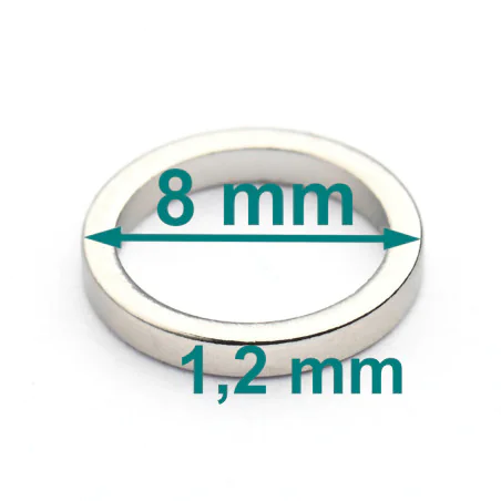 Magnes — średnica ⌀8 mm, otwór ⌀6,3 mm, grubość 1,2 mm — neodymowy (N35)