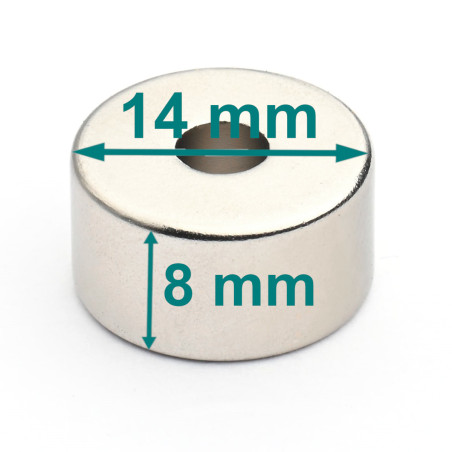 Magnes — średnica ⌀15 mm, otwór ⌀4,55 mm, grubość 8 mm — neodymowy (N38)